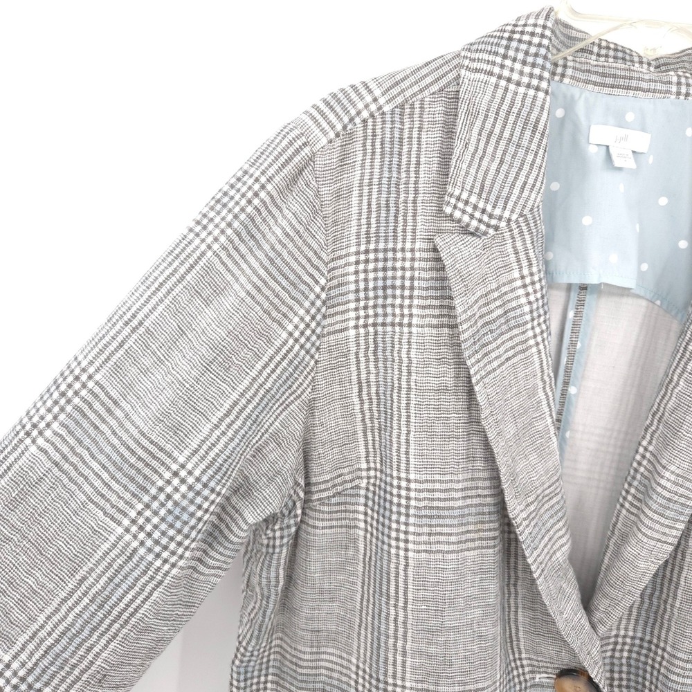 J. Jill linen-blend Blazer Women Medium Grey Plaid Two Button Boyfriend Jacket - Picture 2 of 12